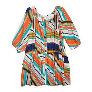 Vtg Christine V Women's Plus Size 4X Striped Mini Dress Puff Sleeve Drop Waist